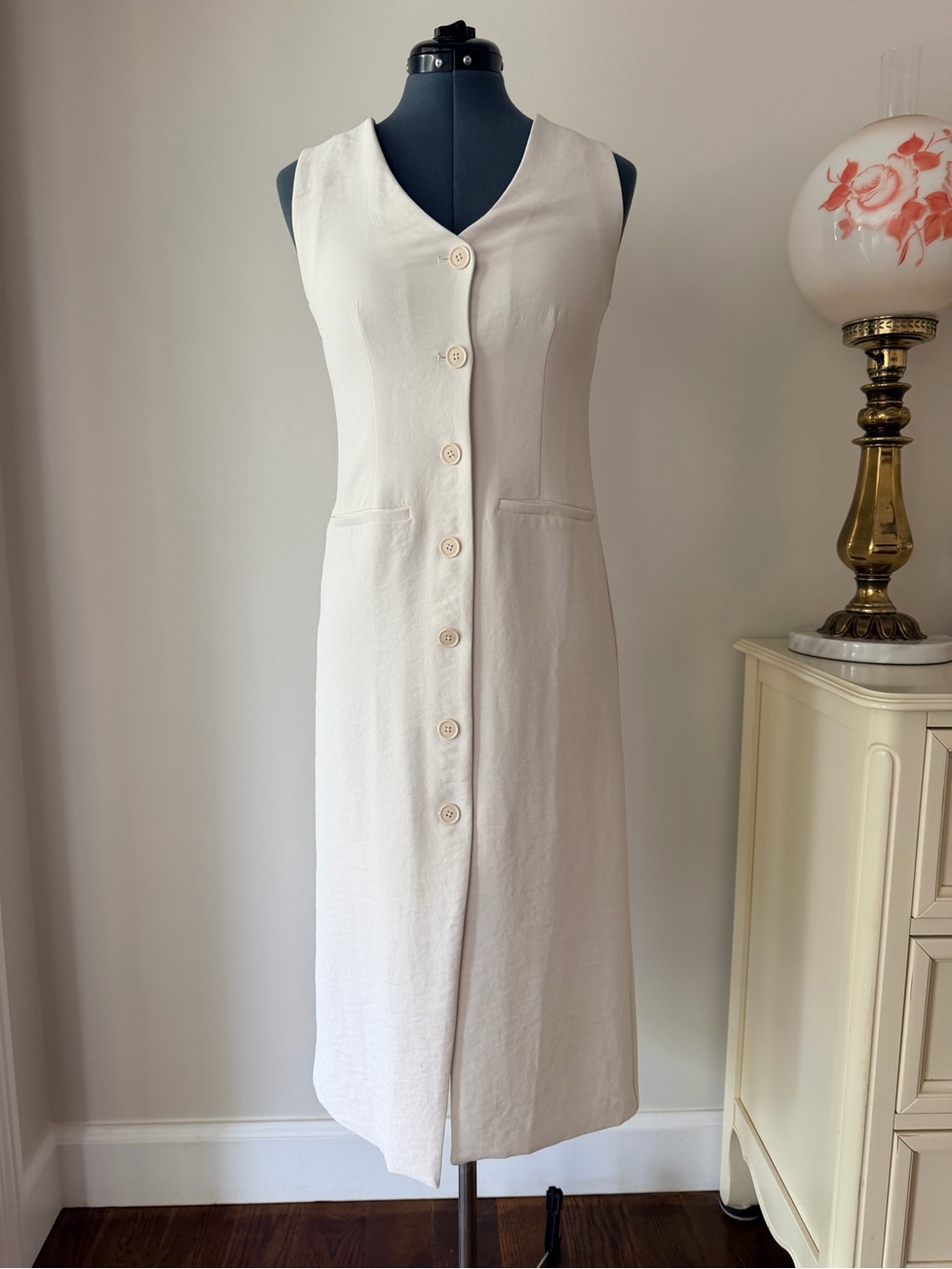 Abercrombie & Fitch Cream Button-Front Midi Dress